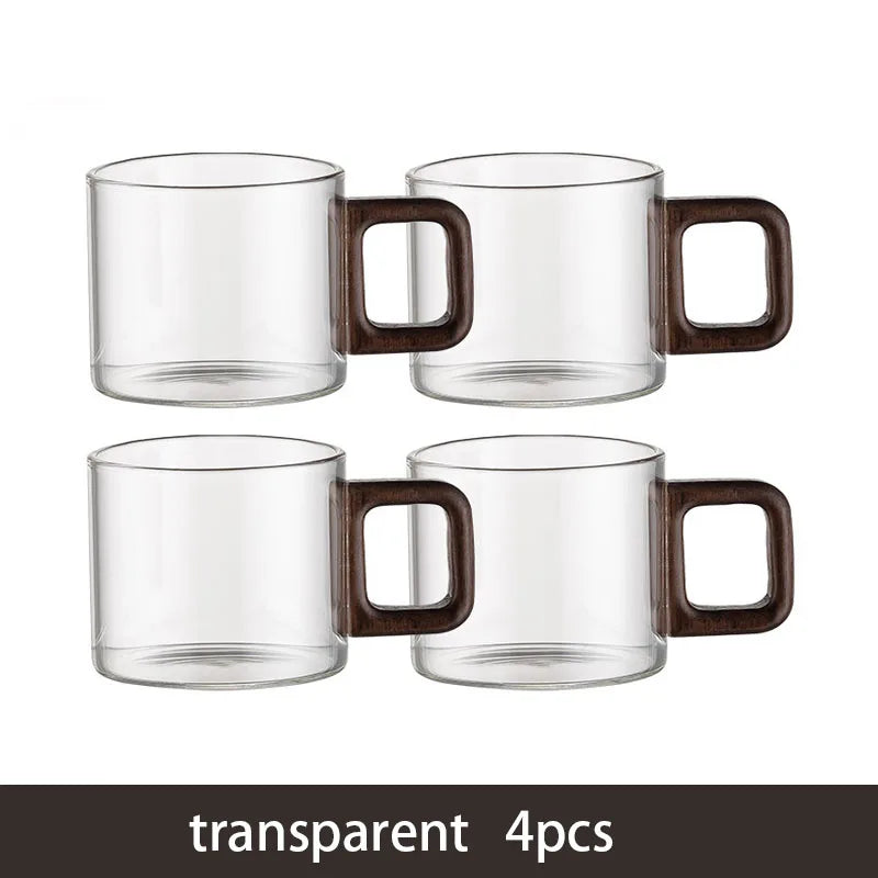 Glass Espresso Cup Set with Walnut Handle – 120 ml