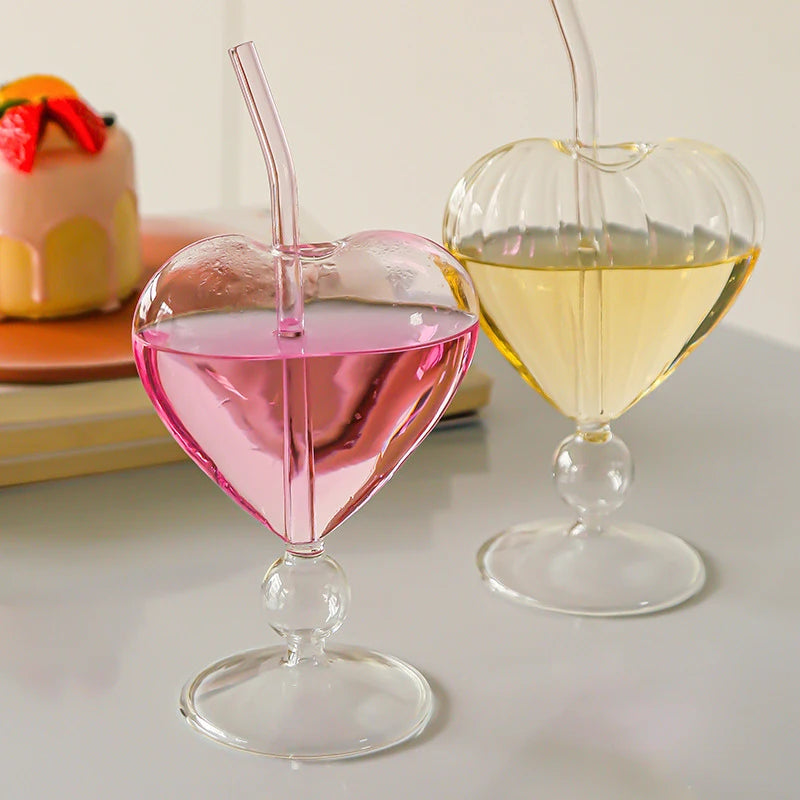 Heart-Shaped Glass Cup with Straw