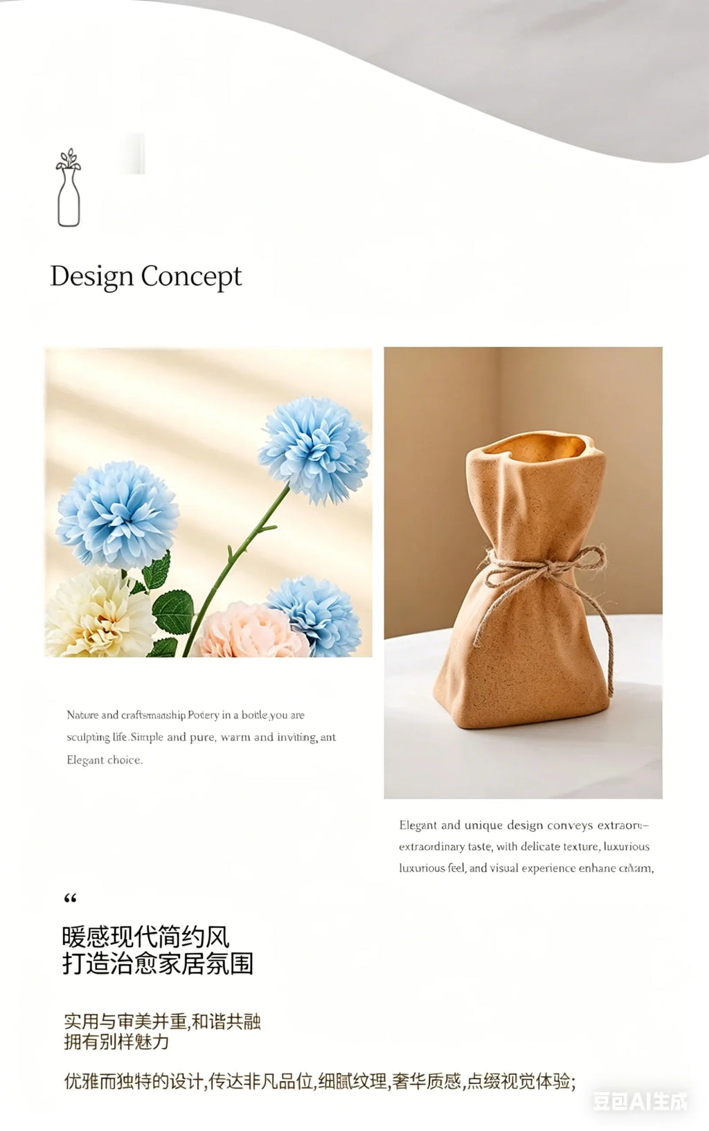 Decorative desktop home ceramic vases and glass flower vases, hydrophilic money bag shaped vases, flower living room decoration