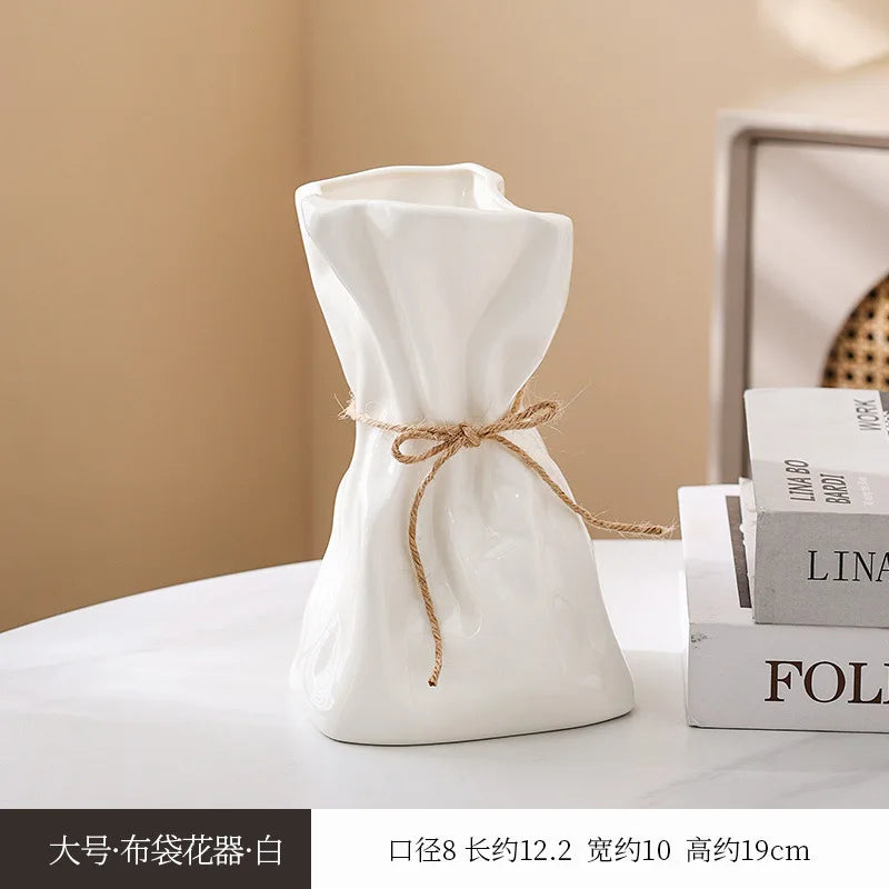 Decorative desktop home ceramic vases and glass flower vases, hydrophilic money bag shaped vases, flower living room decoration