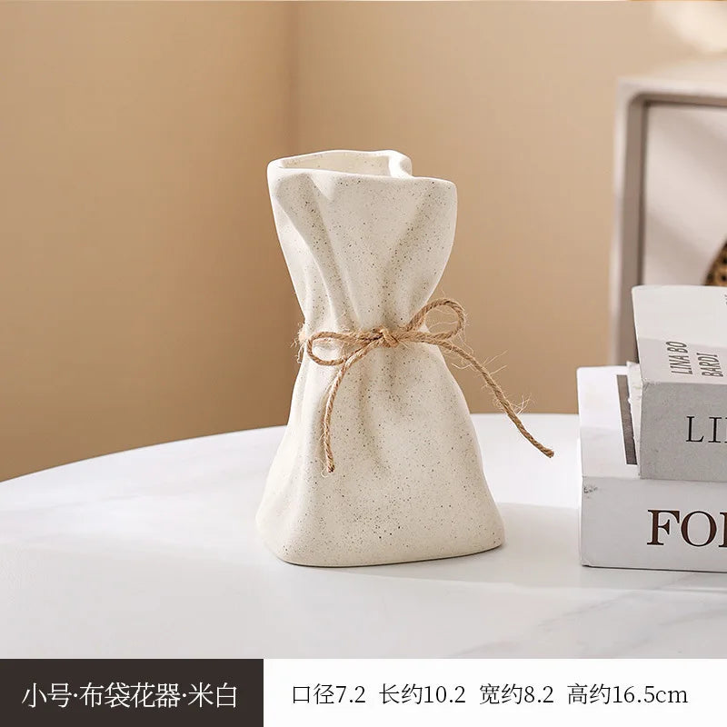 Decorative desktop home ceramic vases and glass flower vases, hydrophilic money bag shaped vases, flower living room decoration