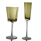 Hand-Blown Amber Rippled Wine Glass
