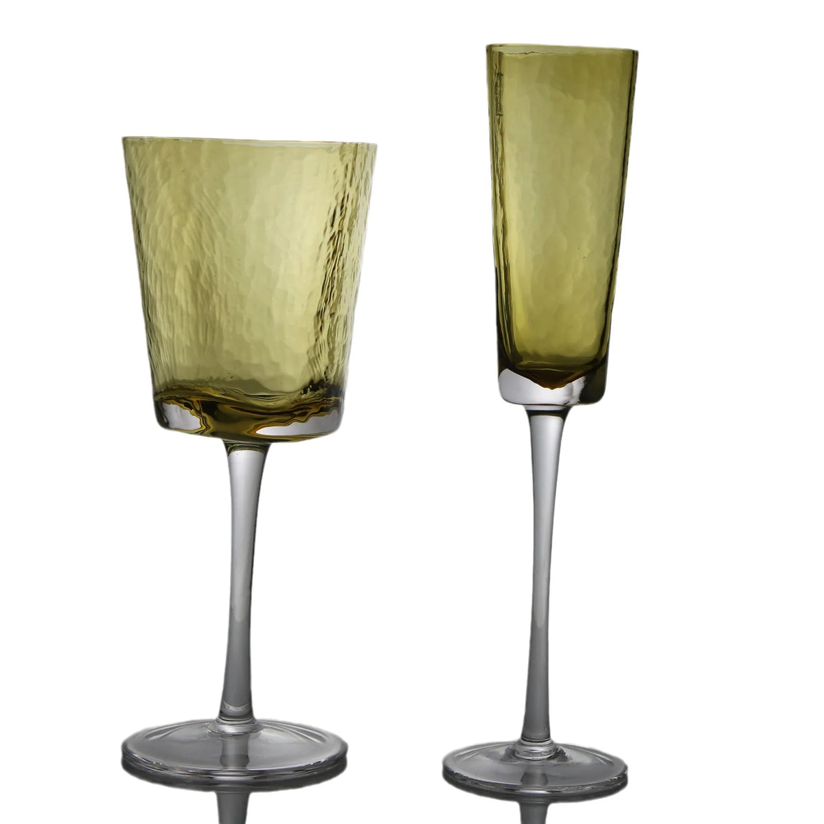 Hand-Blown Amber Rippled Wine Glass