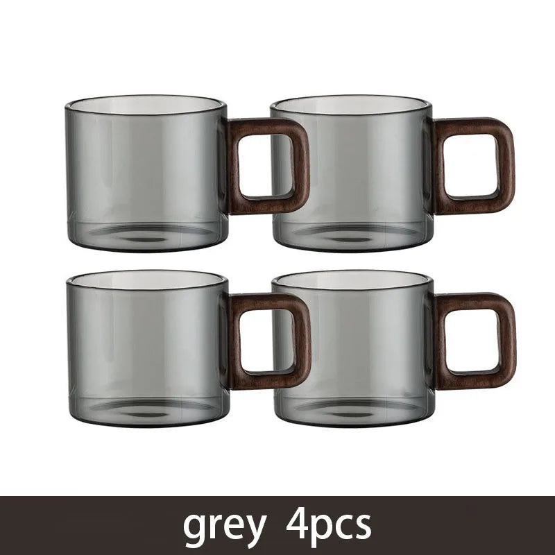 Glass Espresso Cup Set with Walnut Handle – 120 ml