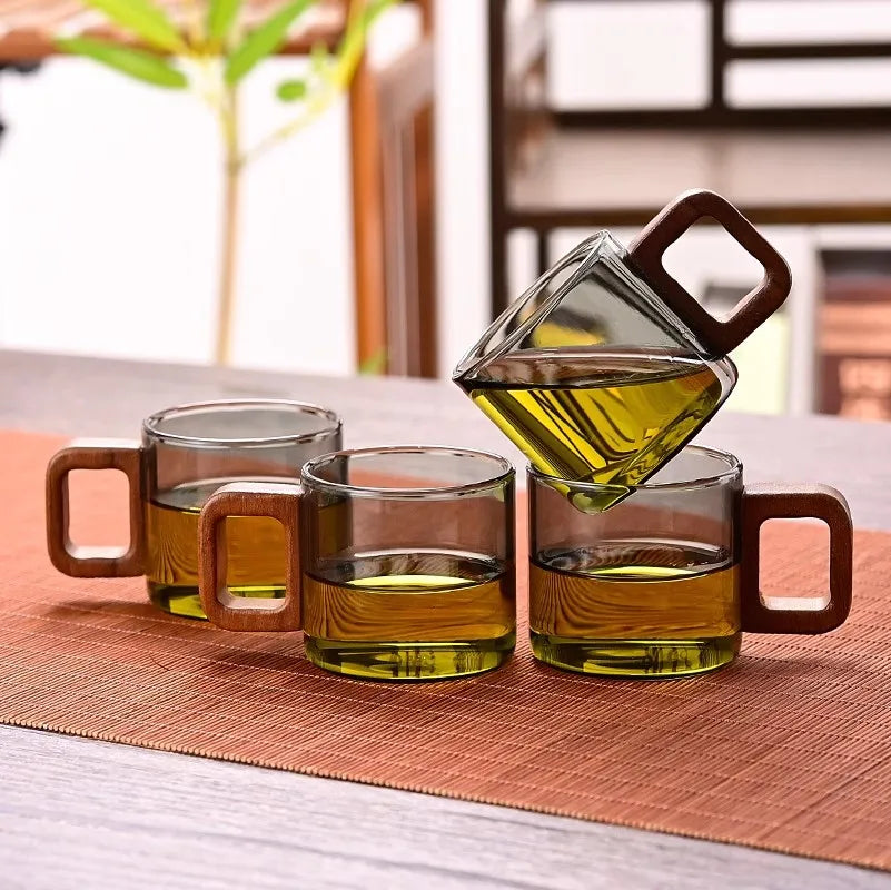 Glass Espresso Cup Set with Walnut Handle – 120 ml