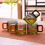 Glass Espresso Cup Set with Walnut Handle – 120 ml