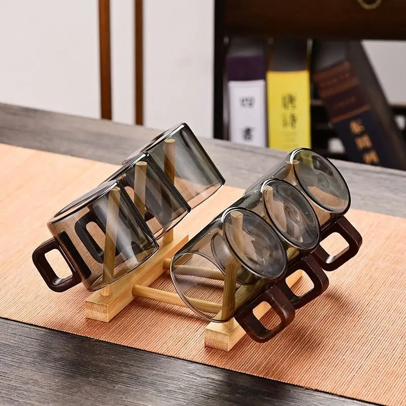 Glass Espresso Cup Set with Walnut Handle – 120 ml