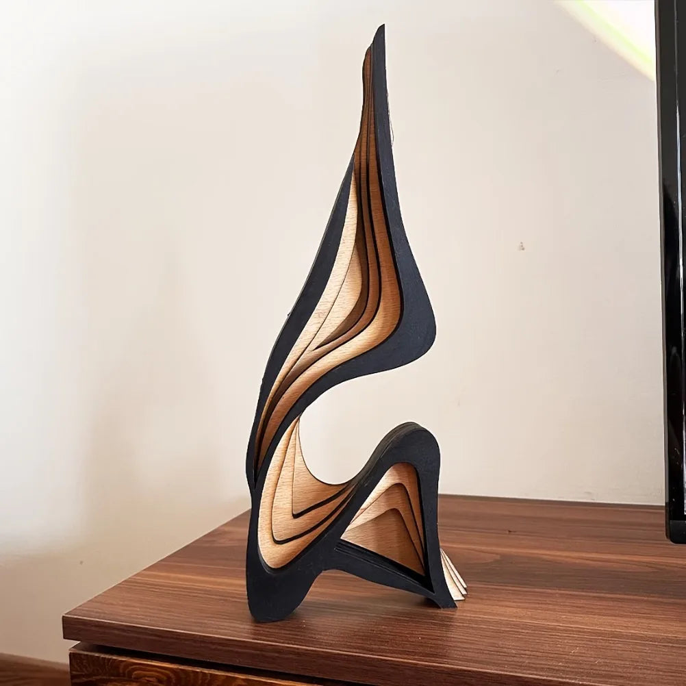 Abstract wooden sculpture with minimalist streamlined form – Homéa