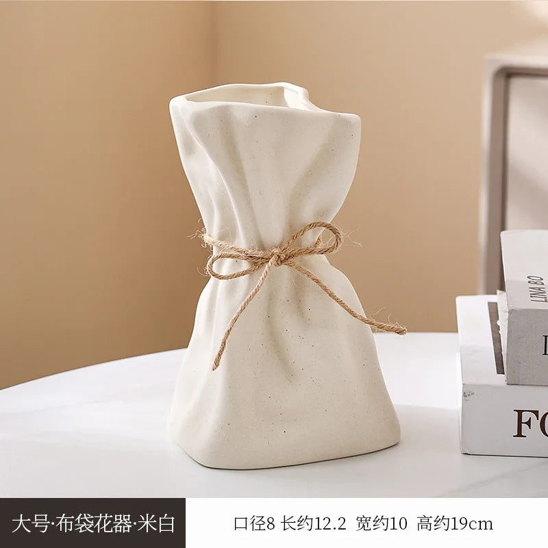 Decorative desktop home ceramic vases and glass flower vases, hydrophilic money bag shaped vases, flower living room decoration