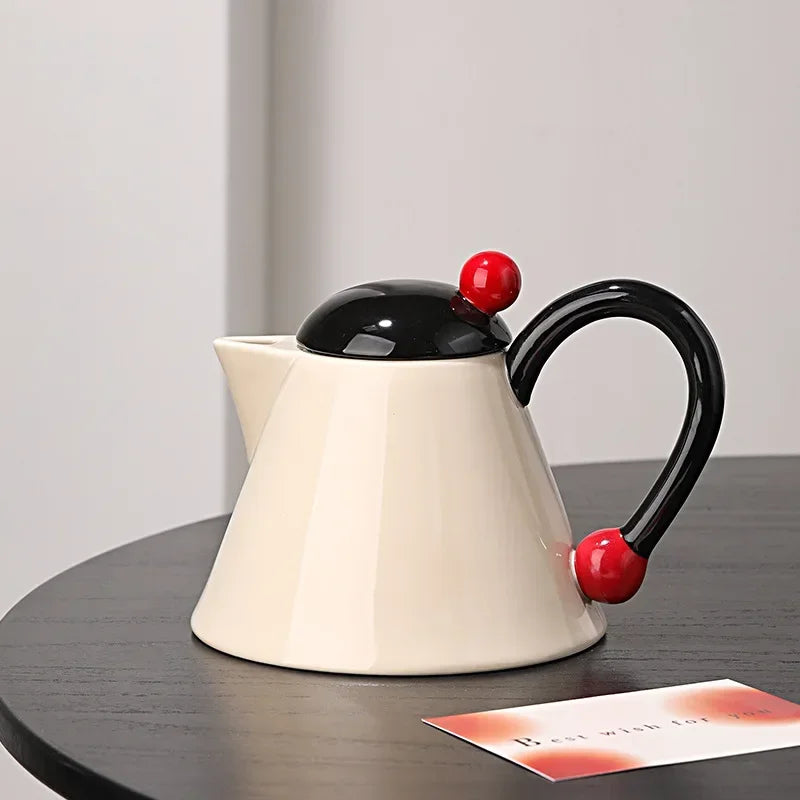 Cream Ceramic Water Set with Beaded Cup