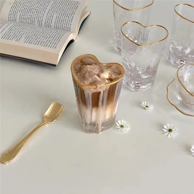 Heart-Shaped Gold-Edge Glass Tableware