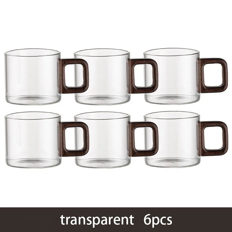 Glass Espresso Cup Set with Walnut Handle – 120 ml