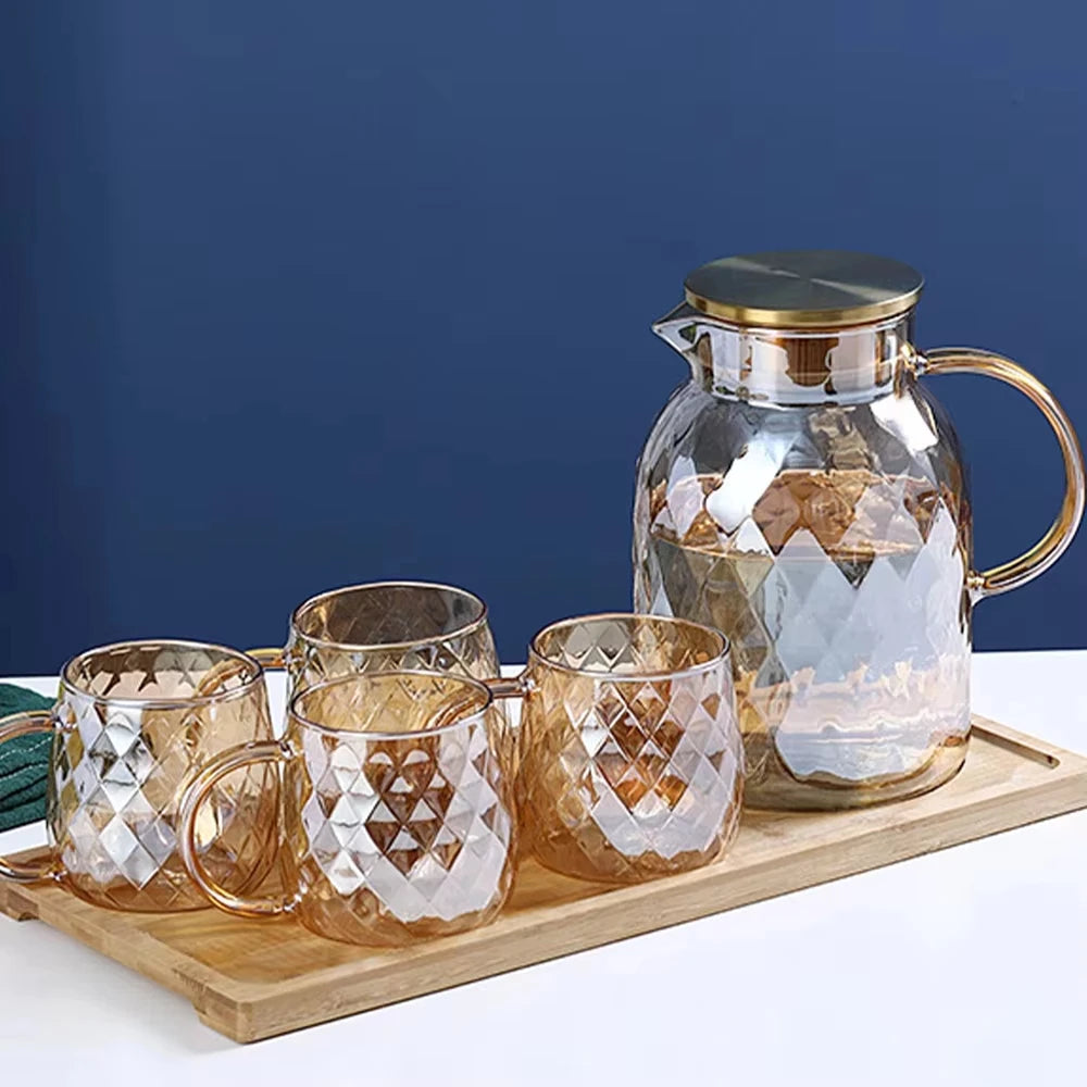 Amber Diamond-Texture Glass Teapot
