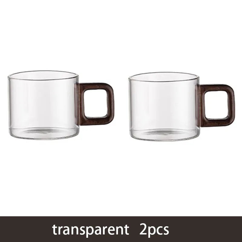Glass Espresso Cup Set with Walnut Handle – 120 ml