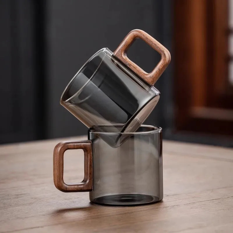 Glass Espresso Cup Set with Walnut Handle – 120 ml
