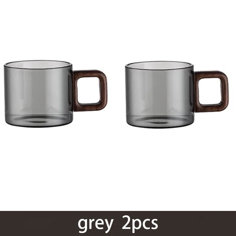 Glass Espresso Cup Set with Walnut Handle – 120 ml