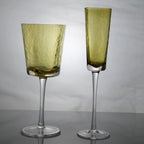 Hand-Blown Amber Rippled Wine Glass