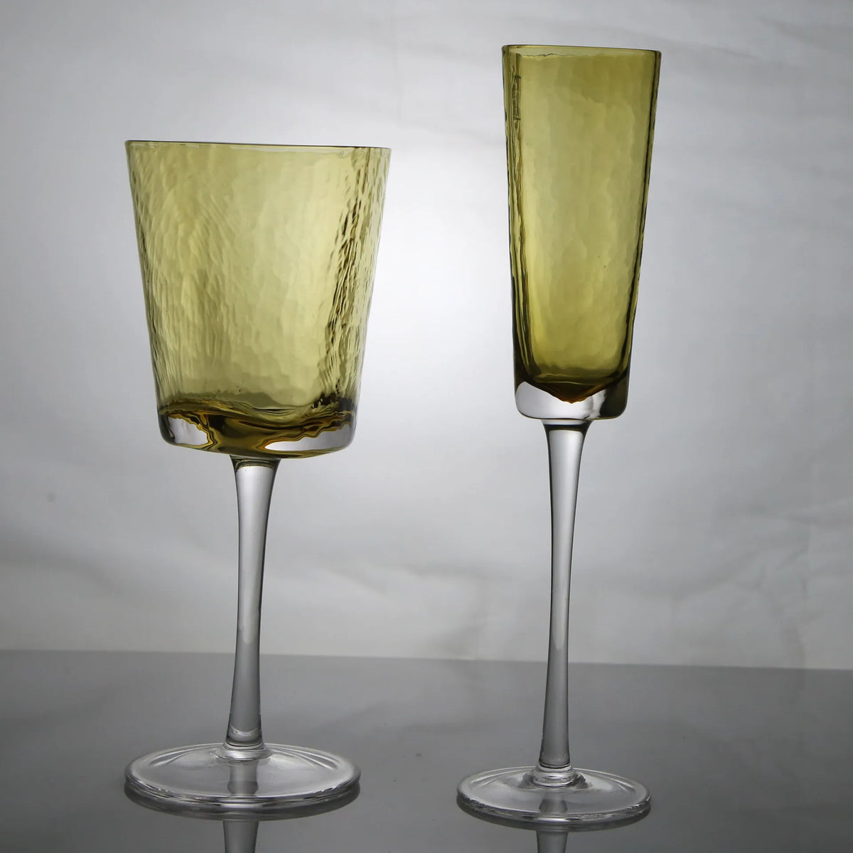 Hand-Blown Amber Rippled Wine Glass