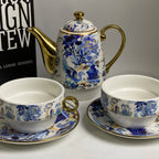 Blue & White Porcelain Coffee Set – Pot, 2 Cups & 2 Plates