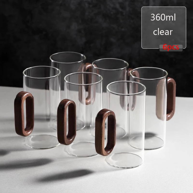 Glass Mug Set with Wooden Handle – 360 ml