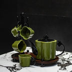 Floral Ceramic Tea Set with Cup Rack & Tray